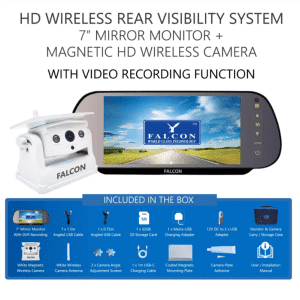 FALCON HD Magnetic Wireless Camera System + 7″ Mirror Monitor With DVR Recording Function – No Drilling Required